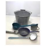 Collection of enamelware and more.