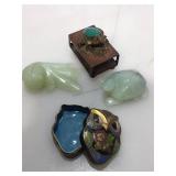 Cloisonne trinket box w/jadeite turtle and fish