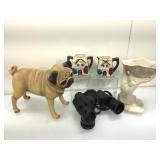 Pug figure w/binoculars and more