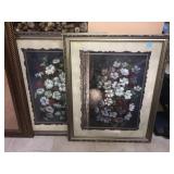 Framed flower prints, approx 2.5 ft long