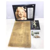 Marylin Monroe Plaque, book w/fetishes and more