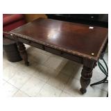 Hand carved wood desk w/2 drawers, approx 4 ft
