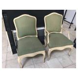 Pair of wood chairs one with arms