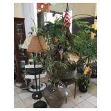 Metal pot w/prop plant, approx 2 ft diameter