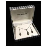 Sterling set of necklace and earrings in box. 18