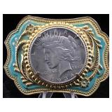 Vintage belt buckle with 1934 Peace Dollar