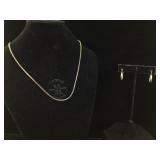 Sterling chain necklace and earrings. 23 in