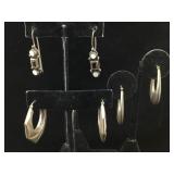 Three sterling big earrings, one has garnet and