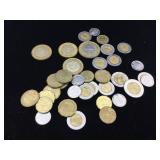 Mexican Pesos, and a 20 pesos coin.