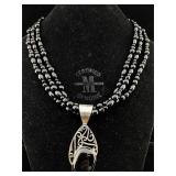 Sterling necklace With black stones. 19 in