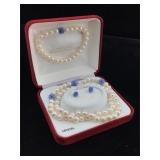 set of Sterling pearl necklace, bracelet and
