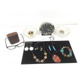 Costume jewelry, ashtrays, alarm clock and more.
