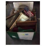 American flag and Box of picture frames assorted