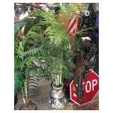 Asian ceramic plant pot w/prop plant, approx 5 ft