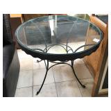 Glass top dining table, approx 3.5 ft diameter