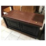 Wood bench w/padded seat and storage, approx 3 ft