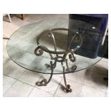 Metal dining table w/glass top, approx 4 ft