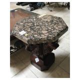 Hand carved End table w/lions faces and Octagonal