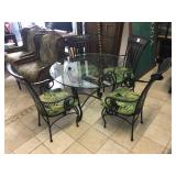 Metal dining table w/4 chairs and glass top