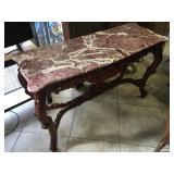 Marble top hall table, approx 4 ft long