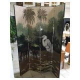 Hand painted 4-panel room divider, approx 7 ft