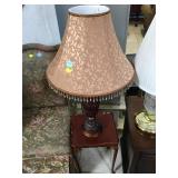 Wood side table w/table top lamp
