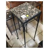 Metal plant stand w/marble top, approx 4 ft tall
