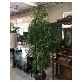 Metal pot w/prop plant, approx 6 ft tall