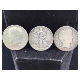 3- Silver half dollars 1901 1943 1964