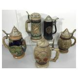 Assorted steins.