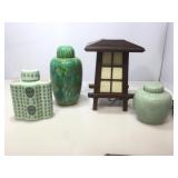 Asian style lamp with canisters.