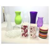 Assorted glass vases and more.