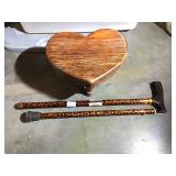 Metal Cane and wood stool