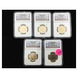 5-Presidental dollars in cases NGC GRADED