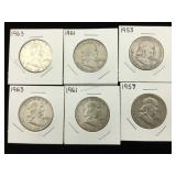 6-Silver half Dollars Franklins