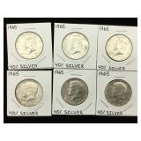 6-Silver half Dollars 40% Silver kennedys