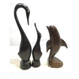 3 solid wood decorative sculptures incl. Dolphin