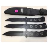 SOG throwing knives in sheath.
