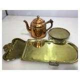 Metal teapot, tray and more.