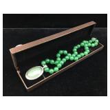Natural green emerald necklace. 17 inch, in box