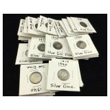 Collection of silver dime coins