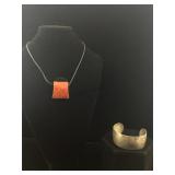 Sterling cuff bracelet and necklace with orange