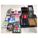 Card games, card shuffler, poker sets and chips.