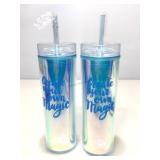 New Pair of iridescent tumblers with straws.