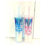 Pair of New reusable cups with straws.