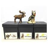 Assorted Art form trinket boxes. Moose and dogs.
