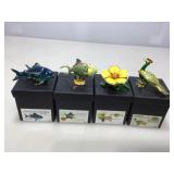 Assorted Art form trinket boxes. Pansy, fish,