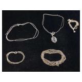 Assorted chains and necklaces. Some sterling