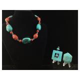 Turquoise necklace and pendants, some sterling.