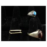Two sterling rings and Jostens ring with spinel.